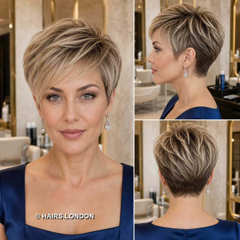 14 Highlighted Pixie Cuts with Sweeping Fringes and Textured Crowns Ashblonde Diagonal Pixie