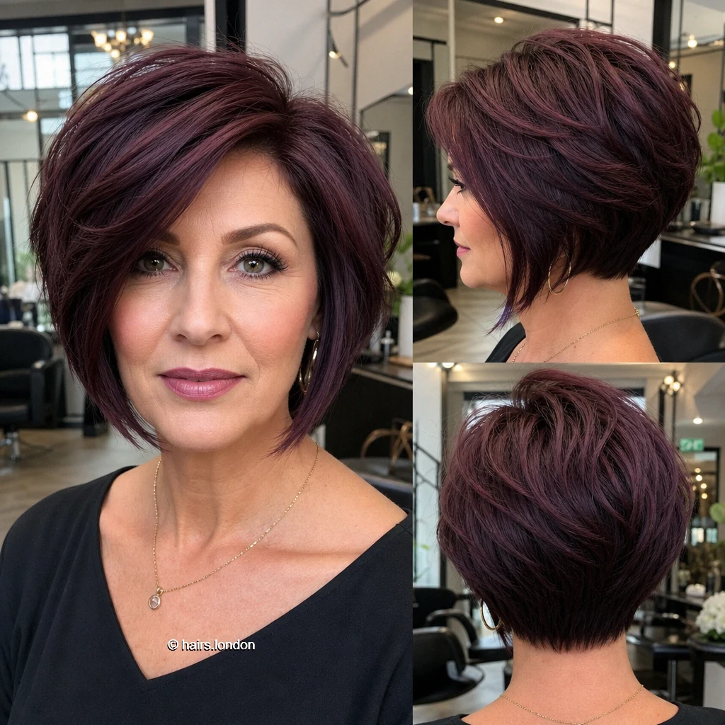 22 Bob Haircut Ideas: Sleek Angles, Soft Layers and Textured Shapes Aubergine Voluminous Bob