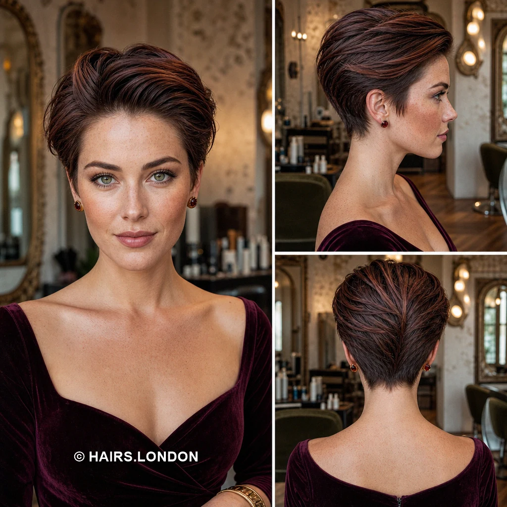 11 Highlighted Pixie Cuts with Sweeping Fringes and Textured Crowns Auburn Broadside Pixie