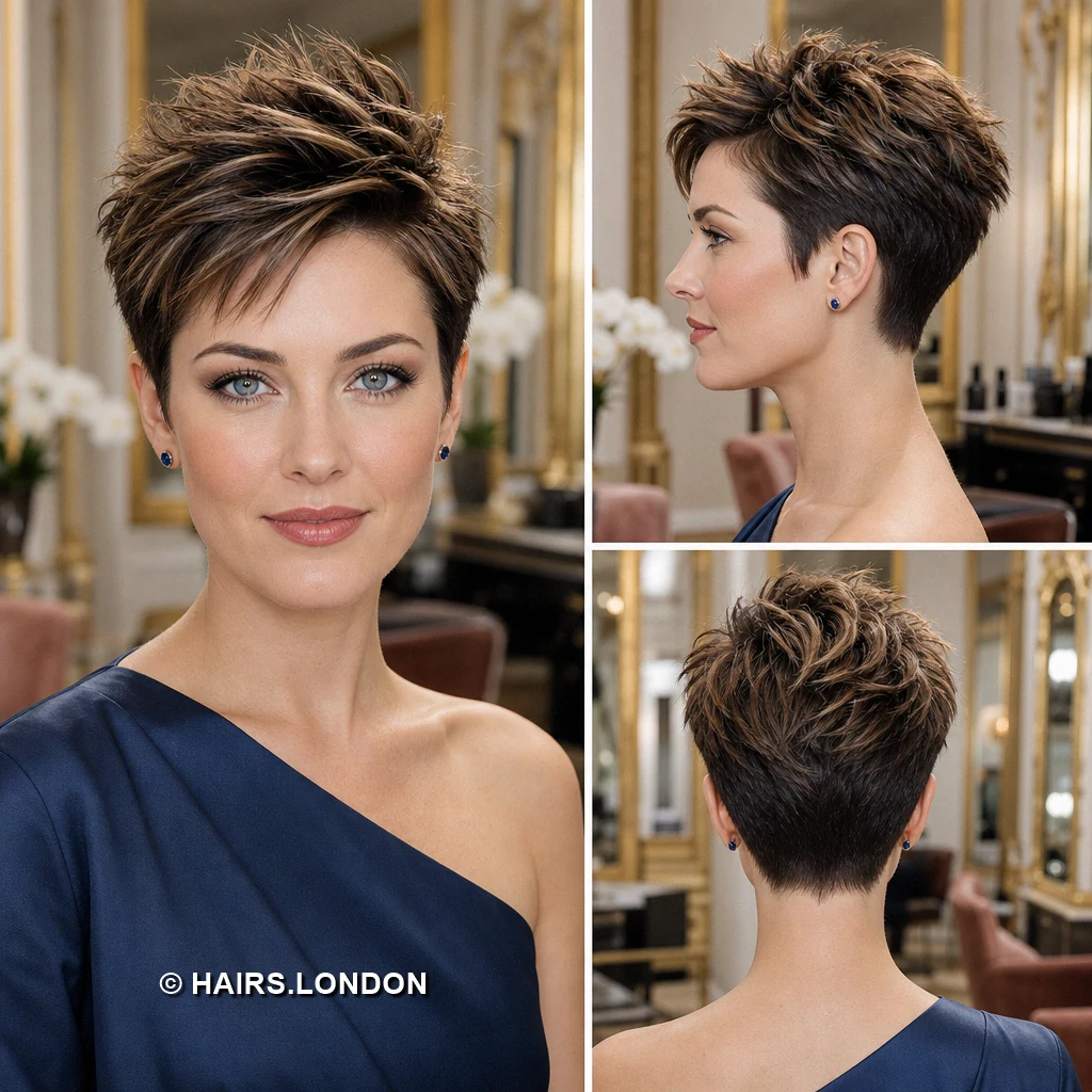 19 Highlighted Pixie Haircuts with Curls, Sweeps, and Tapered Napes Auburn Brushed Crest