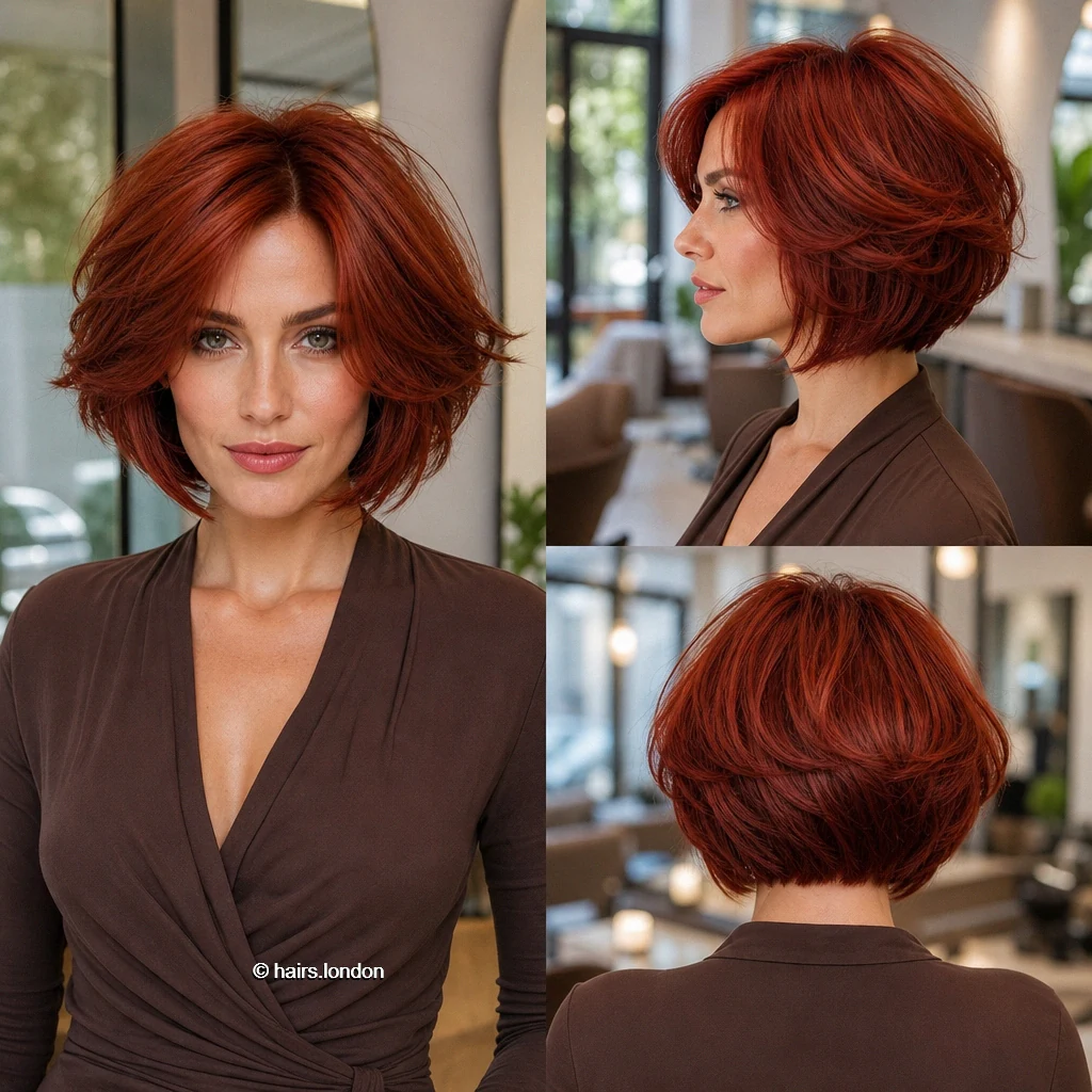 20 Red Bob Haircuts, From Polished Auburn to Textured Copper Auburn Feathered Bob