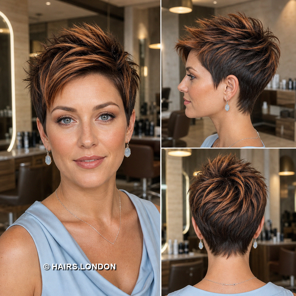 18 Highlighted Pixie Haircuts with Caramel Ribbons and Blonde Accents Auburn Spiky Pixie