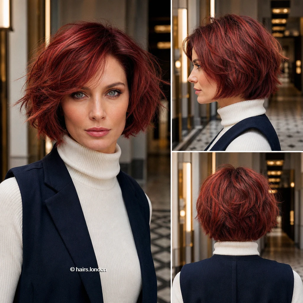 20 Red Bob Haircuts, From Soft Copper Waves to Sculpted Burgundy Shapes Auburn Swept Bob