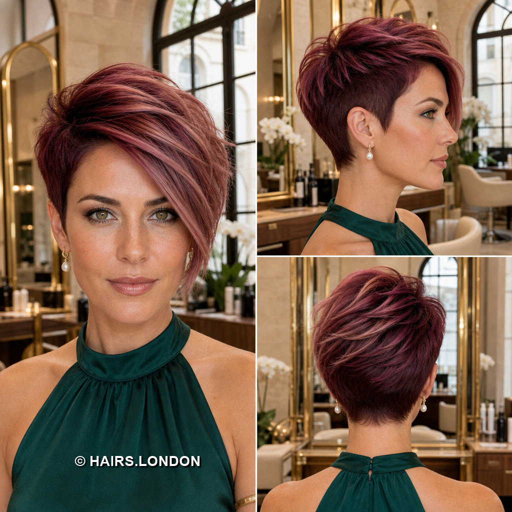 19 Burgundy Pixie Haircuts with Cherry Ribbons, Curls, and Quiffs Auburn Swept Pixie