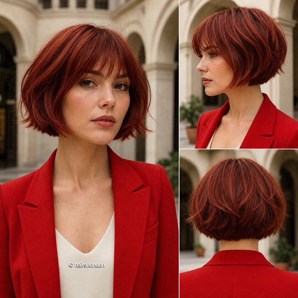 20 Red Bob Haircuts, From Rounded Copper Cuts to Textured Burgundy Styles Auburn Tousled Bob