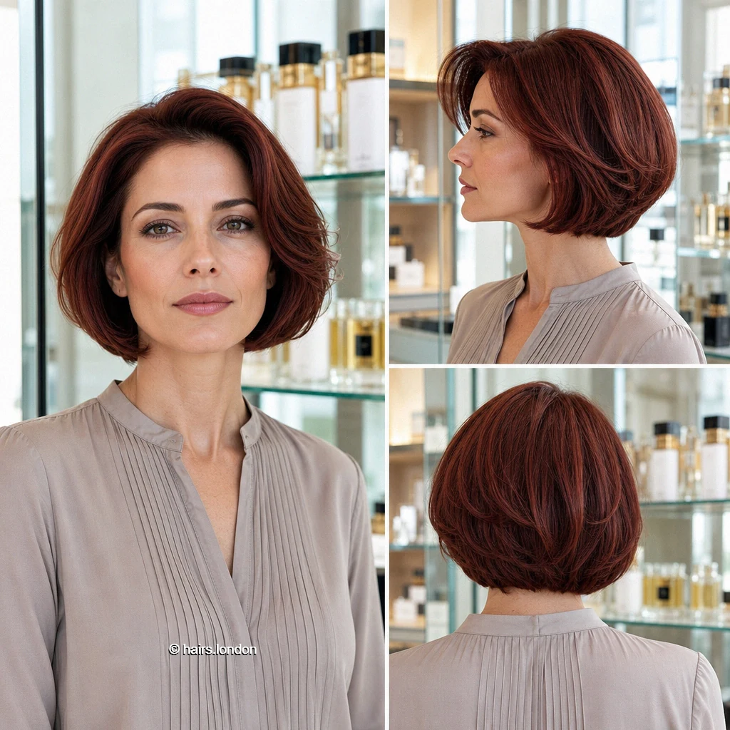 20 Red Bob Haircuts, From Rounded Copper Cuts to Textured Burgundy Styles Auburn Tucked Bob