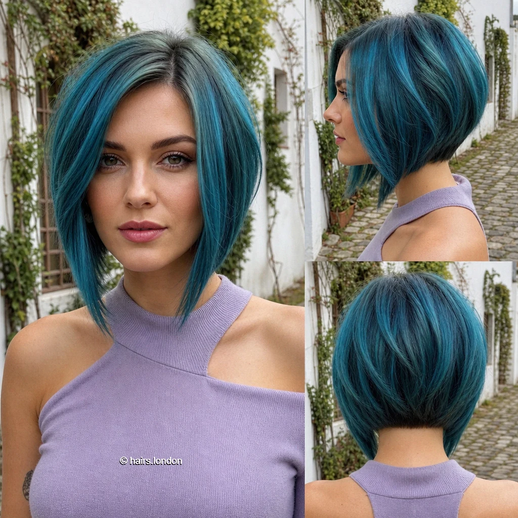 20 Teal Bob Haircuts, From Sleek Jaw-Length Shapes to Textured Short Bobs Azure Graduated Bob