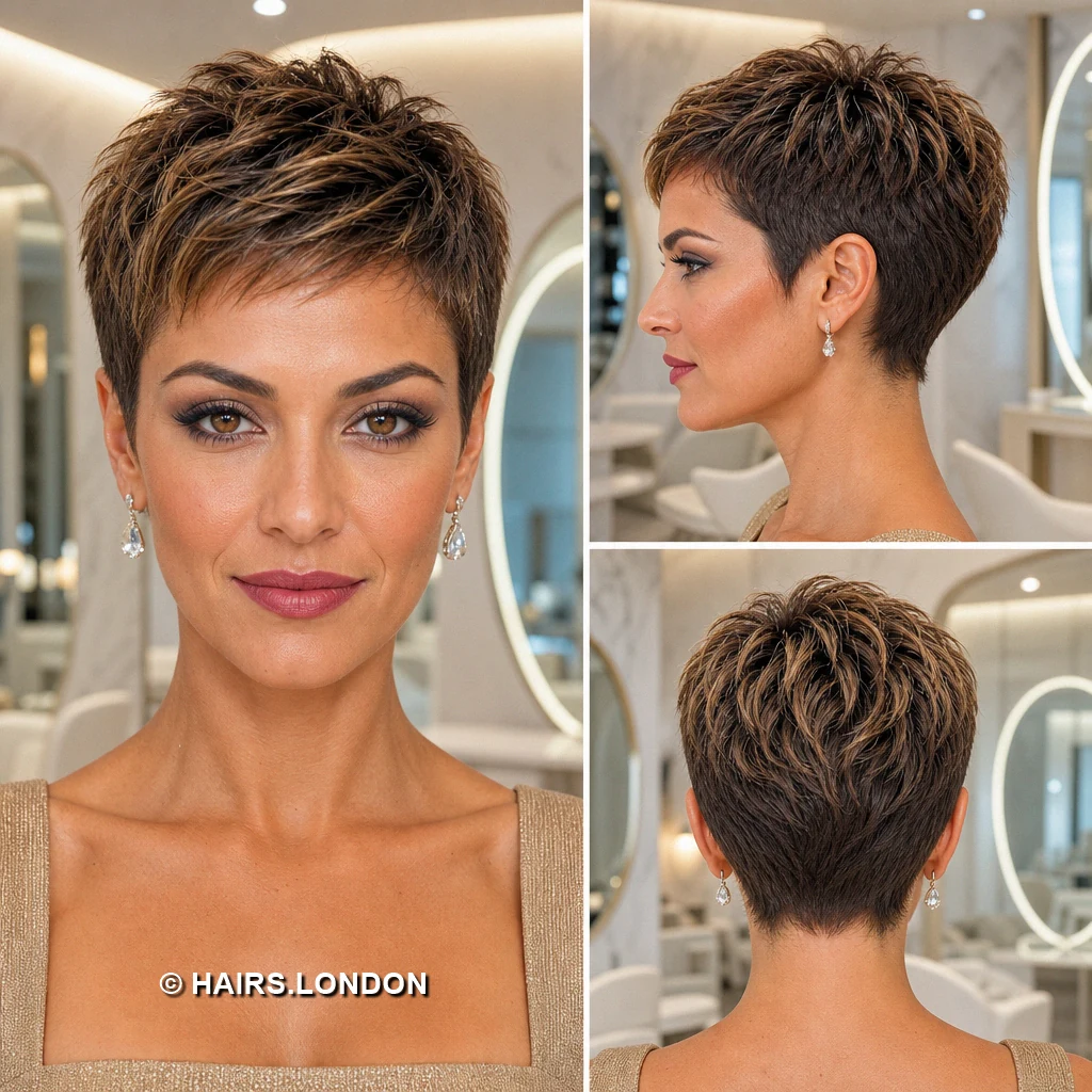 18 Textured Pixie Cuts with Swept Fringes, Lifted Crowns, and Tapered Napes Beige Diagonal Crop