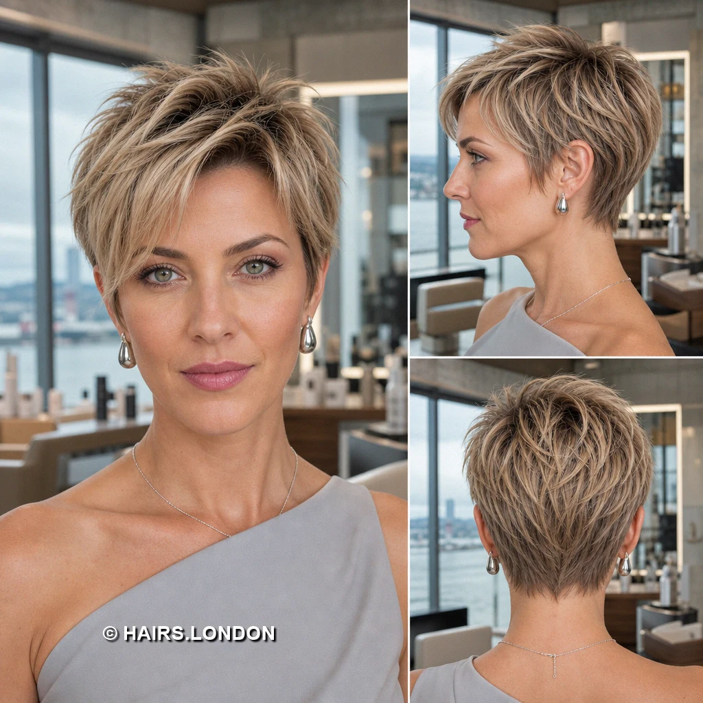 14 Highlighted Pixie Cuts with Sweeping Fringes and Textured Crowns Beige Featherlight Pixie
