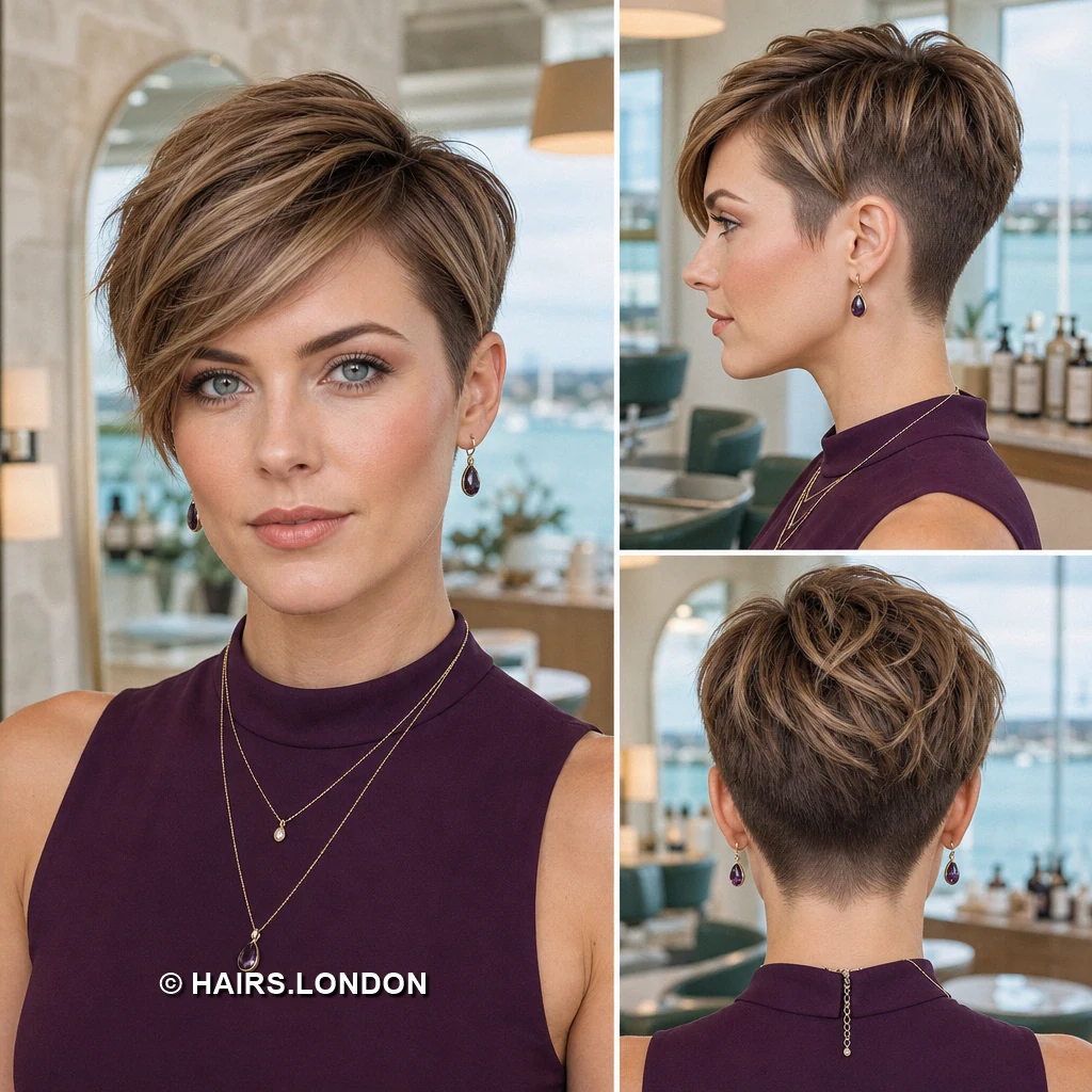 14 Highlighted Pixie Cuts with Sweeping Fringes and Textured Crowns Beige Highcrown Pixie