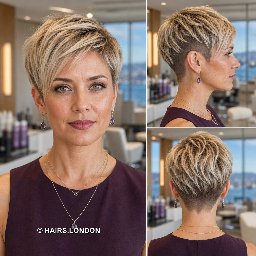 14 Highlighted Pixie Cuts with Sweeping Fringes and Textured Crowns Beige Lofted Pixie