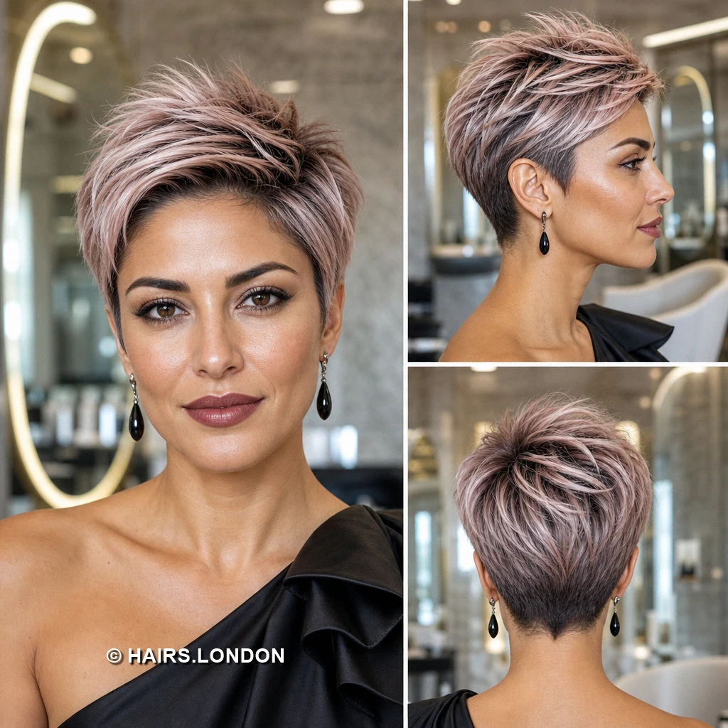 10 Textured Pixie Cuts with Highlights, from Silver to Soft Pastels Beige Slanted Pixie