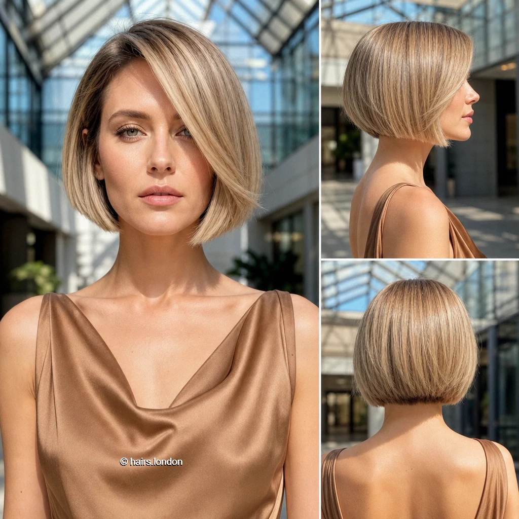 20 Bob Haircuts: Silver Layers, Sharp Lines and Angled Shapes Beige Sweeping Bob