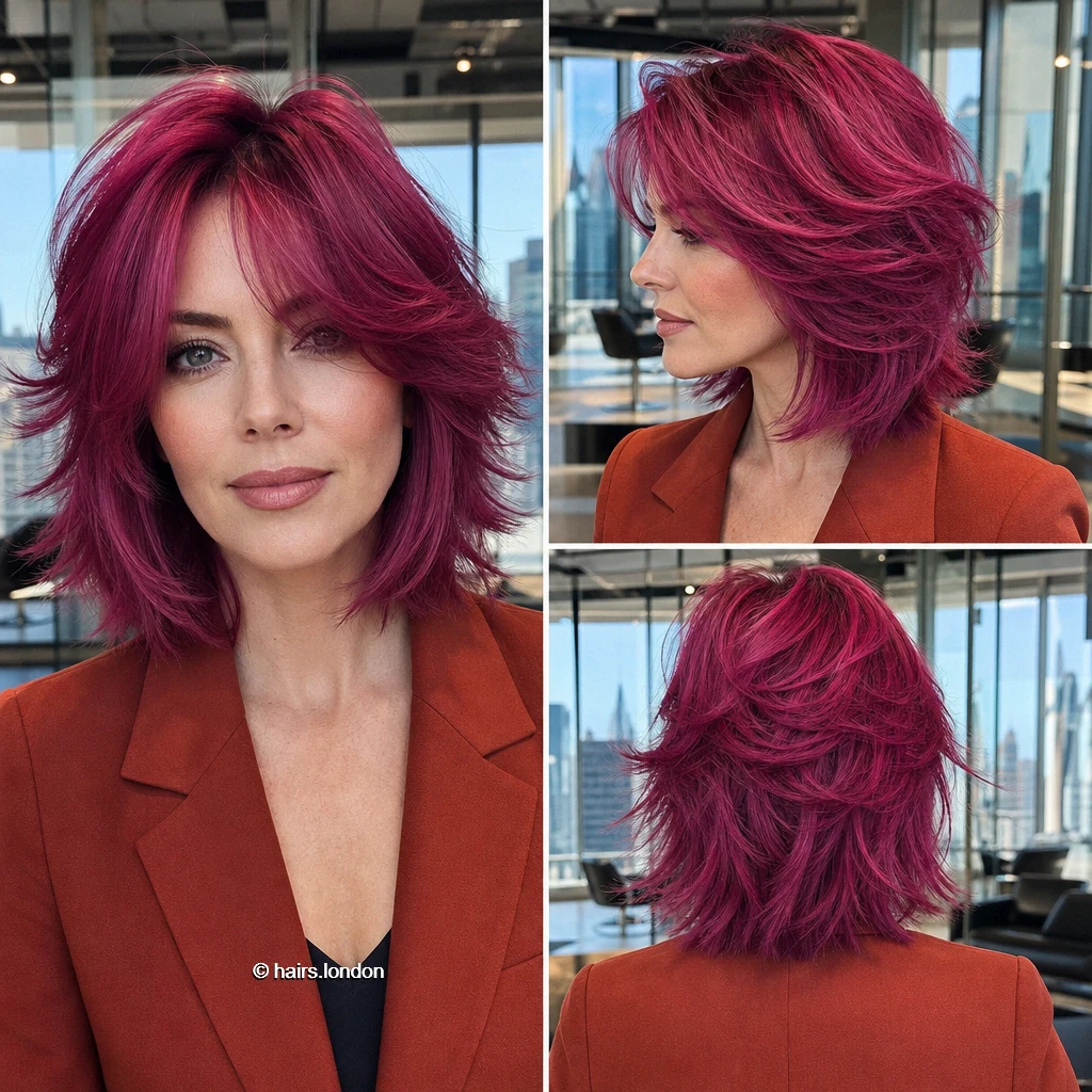 20 Colorful Bob Haircuts, From Sleek Curves to Shaggy Layers Berry Shaggy Bob