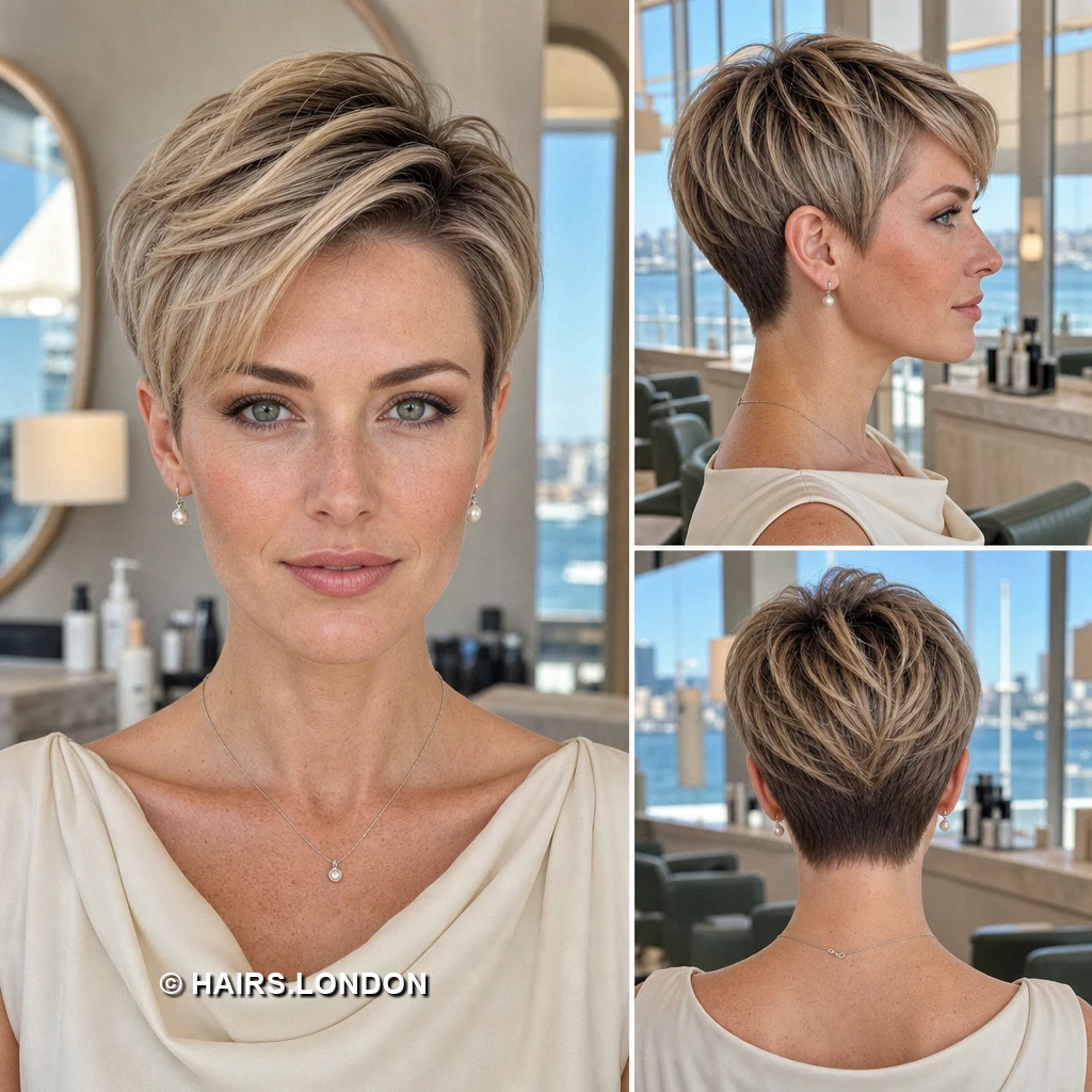 14 Highlighted Pixie Cuts with Sweeping Fringes and Textured Crowns Blonde Draped Taper