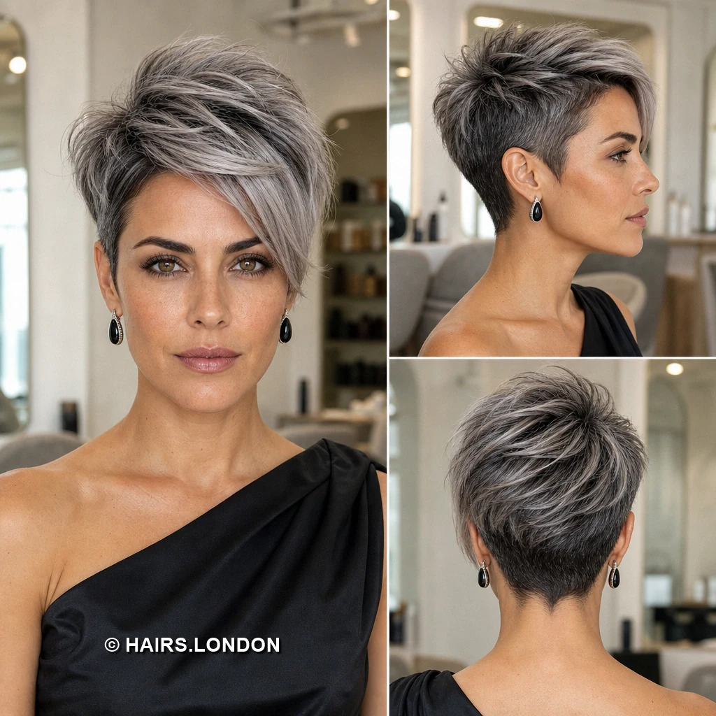 20 Silver Pixie Haircuts with Texture, Sweeping Fringes, and Tapered Napes Blonde Silver Drape