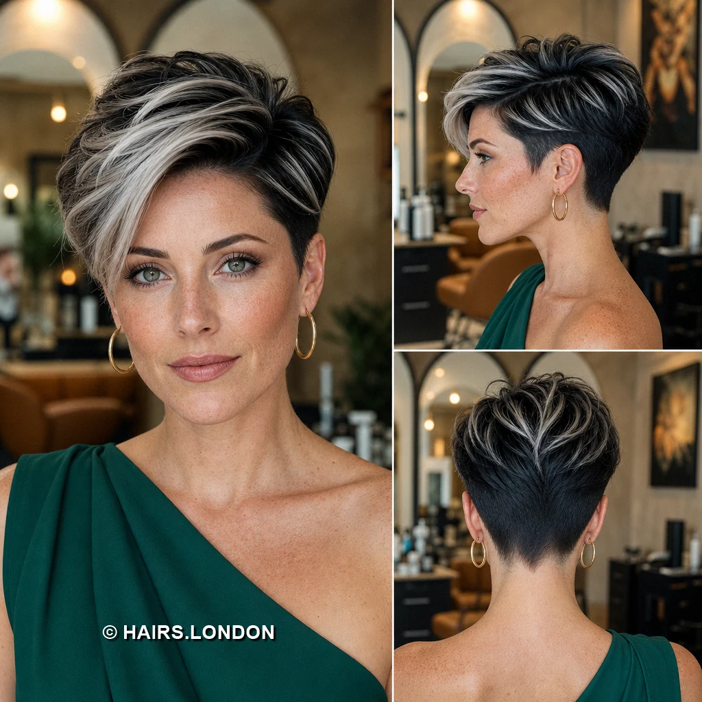 12 Silver Highlighted Pixie Cuts With Dark Roots and Textured Shape Blonde Spiked Undercut