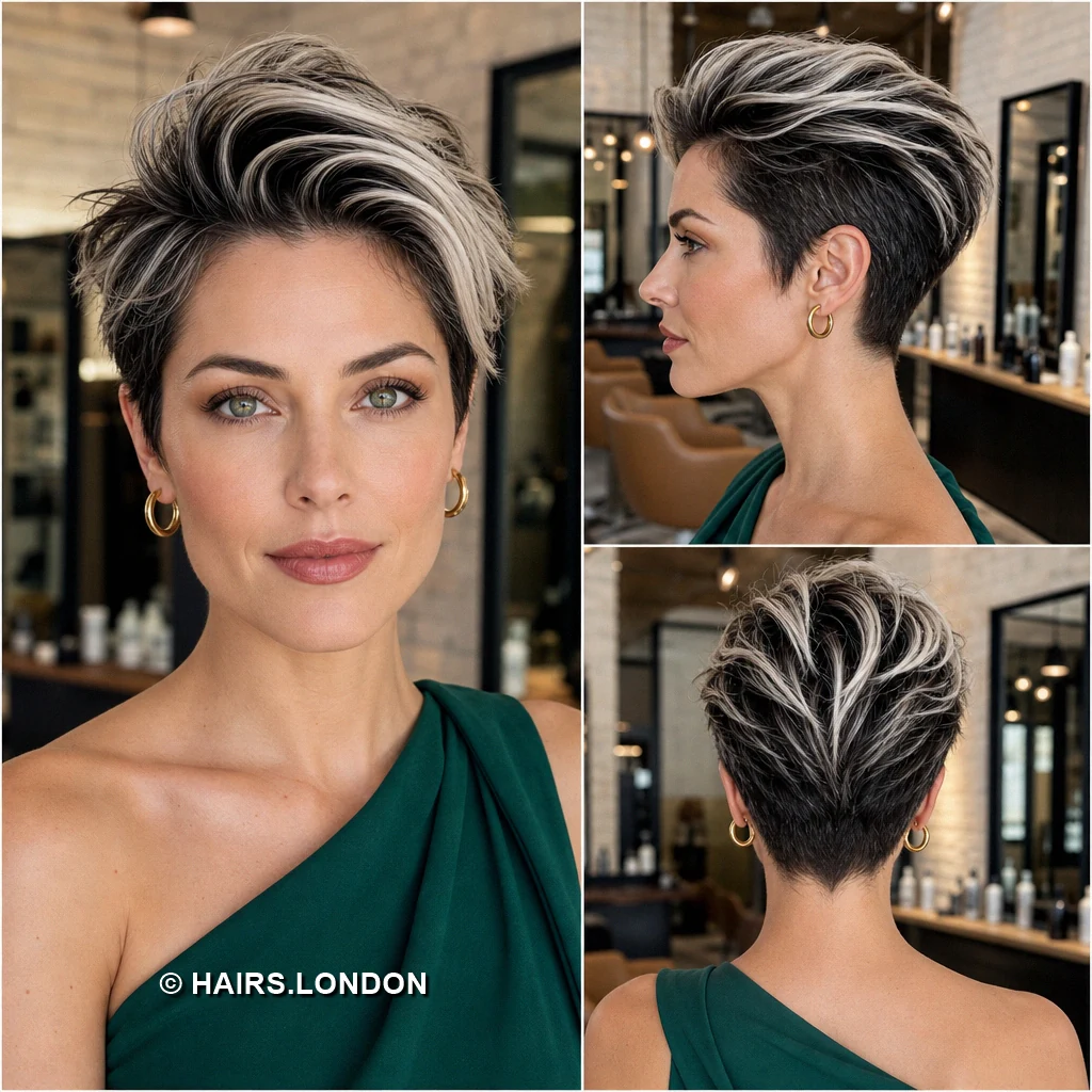 12 Silver Highlighted Pixie Cuts With Dark Roots and Textured Shape Blonde Wavy Undercut