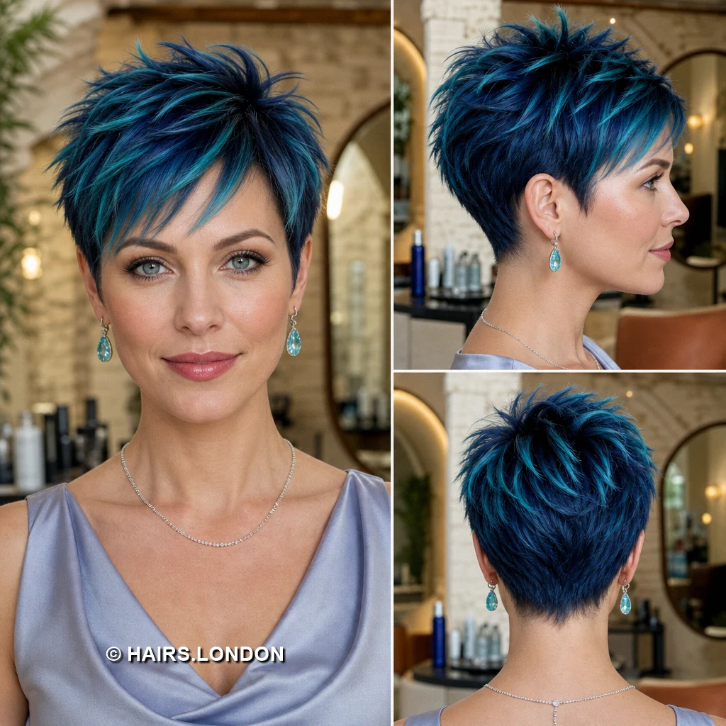 19 Blue Pixie Haircuts with Texture, Swept Fringes, and Teal Details Blue Asymmetric Pixie