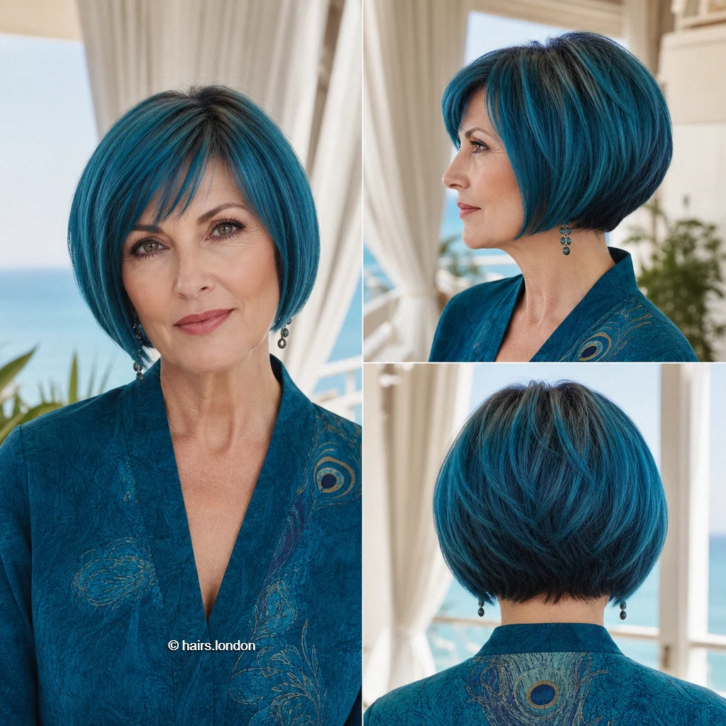 20 Teal Bob Haircuts, From Sleek Jaw-Length Shapes to Textured Short Bobs Blue Domed Bob