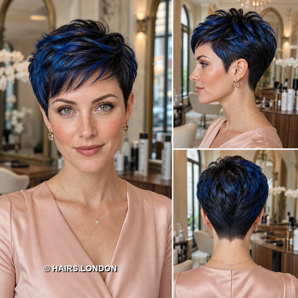 17 Blue Pixie Haircuts with Cobalt, Teal, Sapphire and Silver Color Blue Feathered Pixie