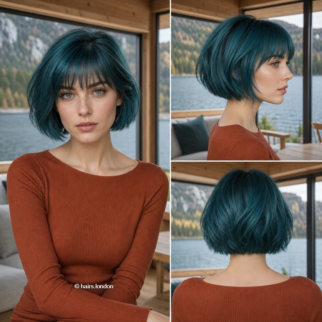 20 Teal Bob Haircuts, From Sleek Jaw-Length Shapes to Textured Short Bobs Blue Fringed Bob