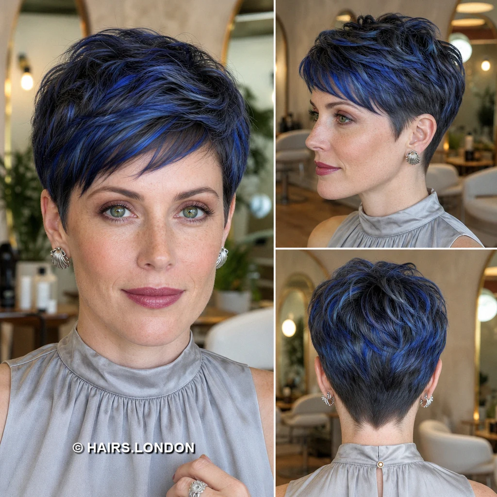 19 Blue Pixie Haircuts with Texture, Swept Fringes, and Teal Details Blue Layered Pixie