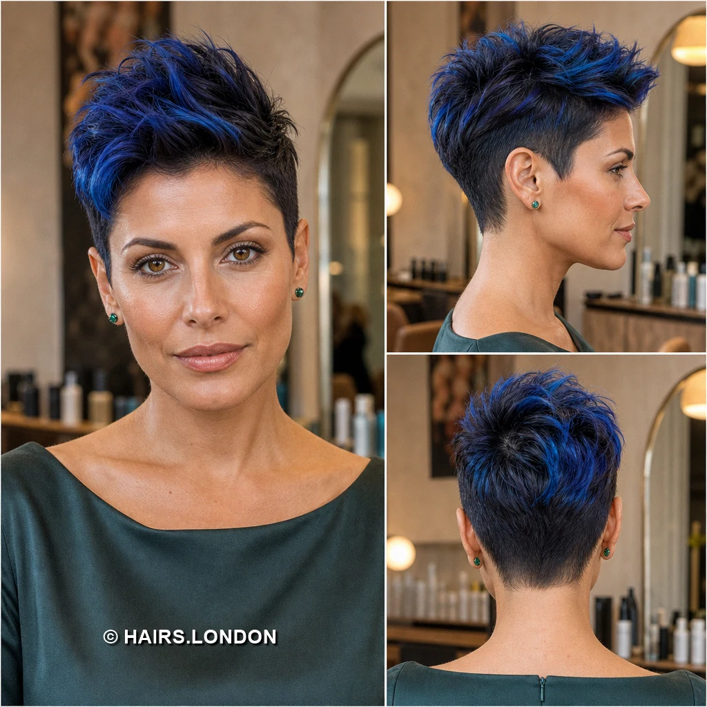 19 Blue Pixie Haircuts, From Cobalt Sweeps to Teal and Silver Layers Blue Sculpted Coils