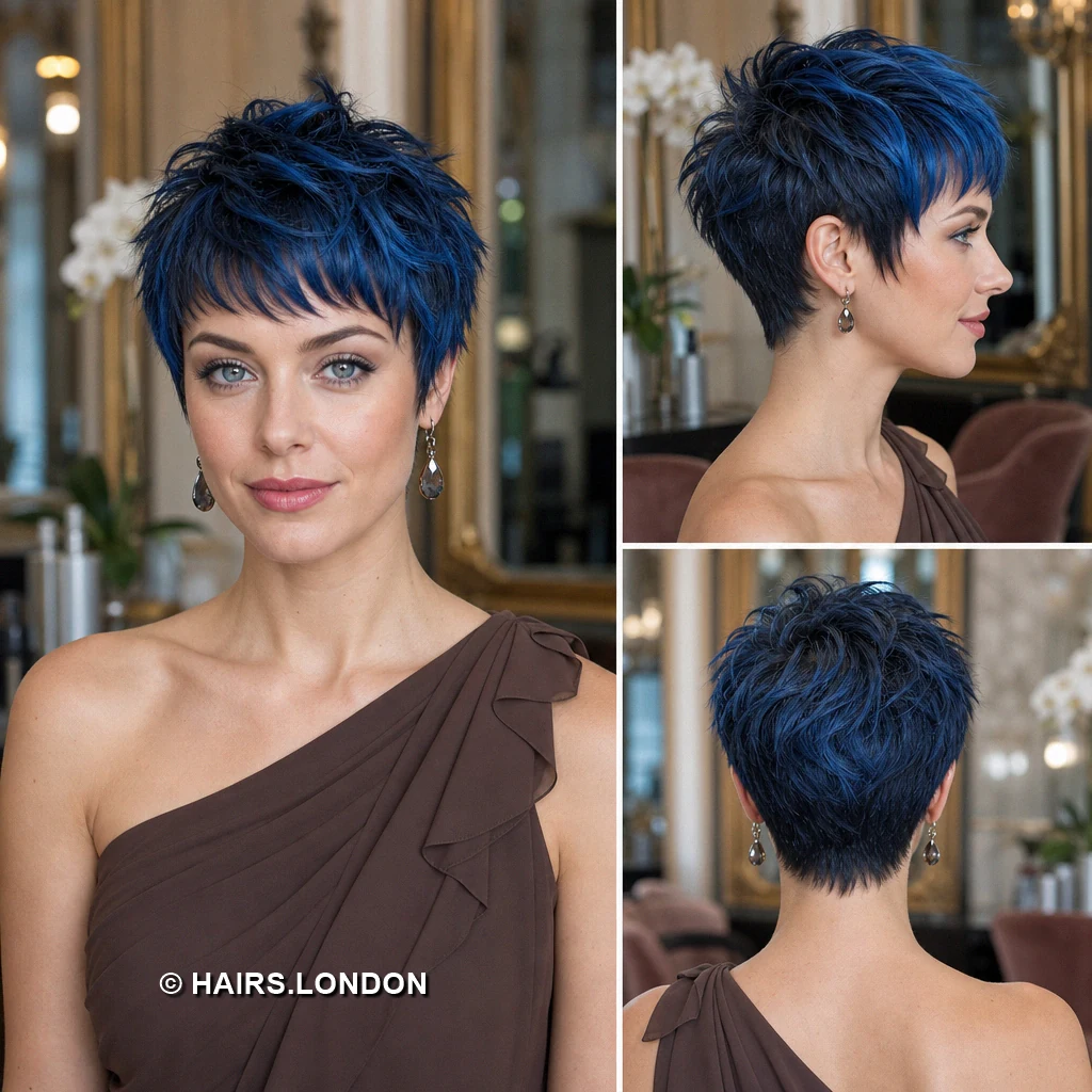 19 Blue Pixie Haircuts with Texture, Swept Fringes, and Teal Details Blue Spiky Pixie