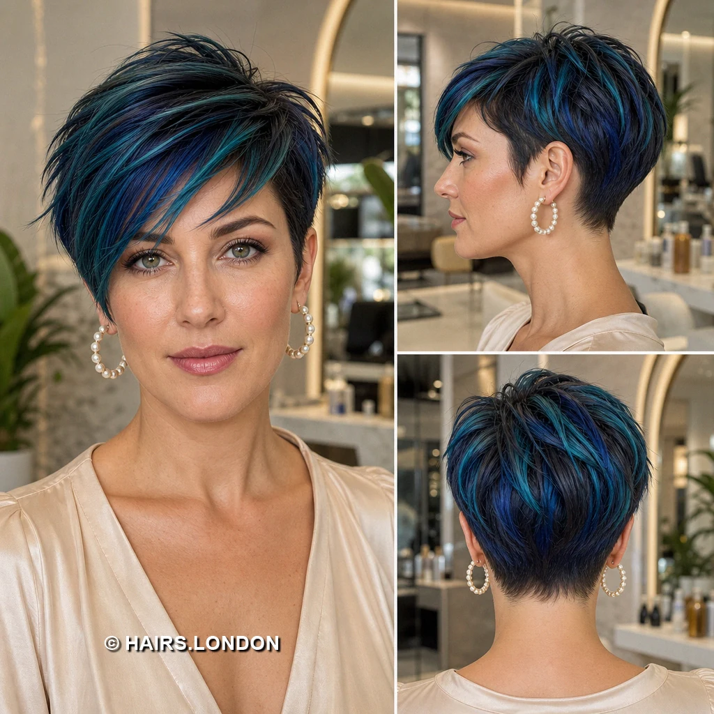 19 Blue Pixie Haircuts, From Cobalt Sweeps to Teal and Silver Layers Blue Spiral Pixie