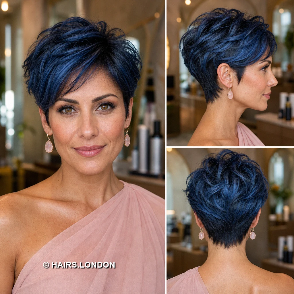 19 Blue Pixie Haircuts with Texture, Swept Fringes, and Teal Details Blue Swept Pixie