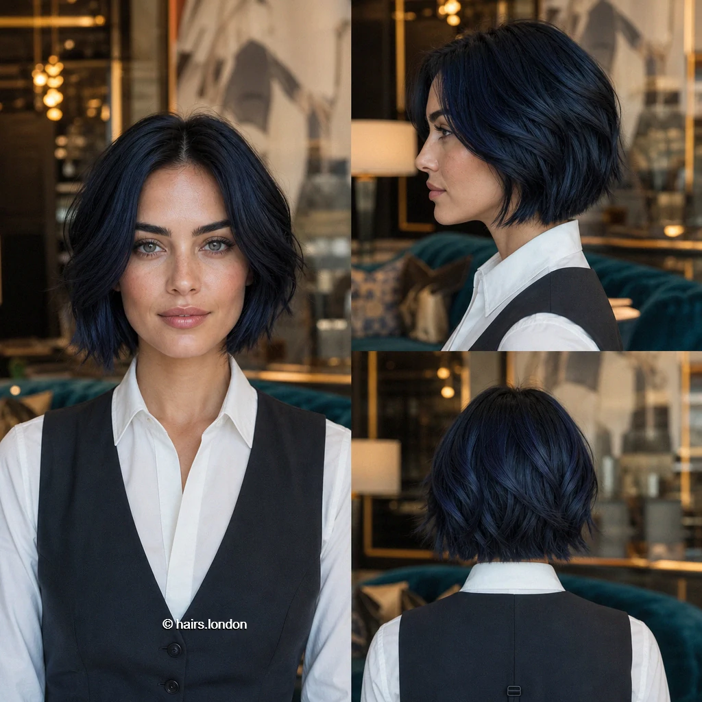 20 Short Bob Haircuts in Blue and Green: From Blunt to Layered Blueblack Textured Bob