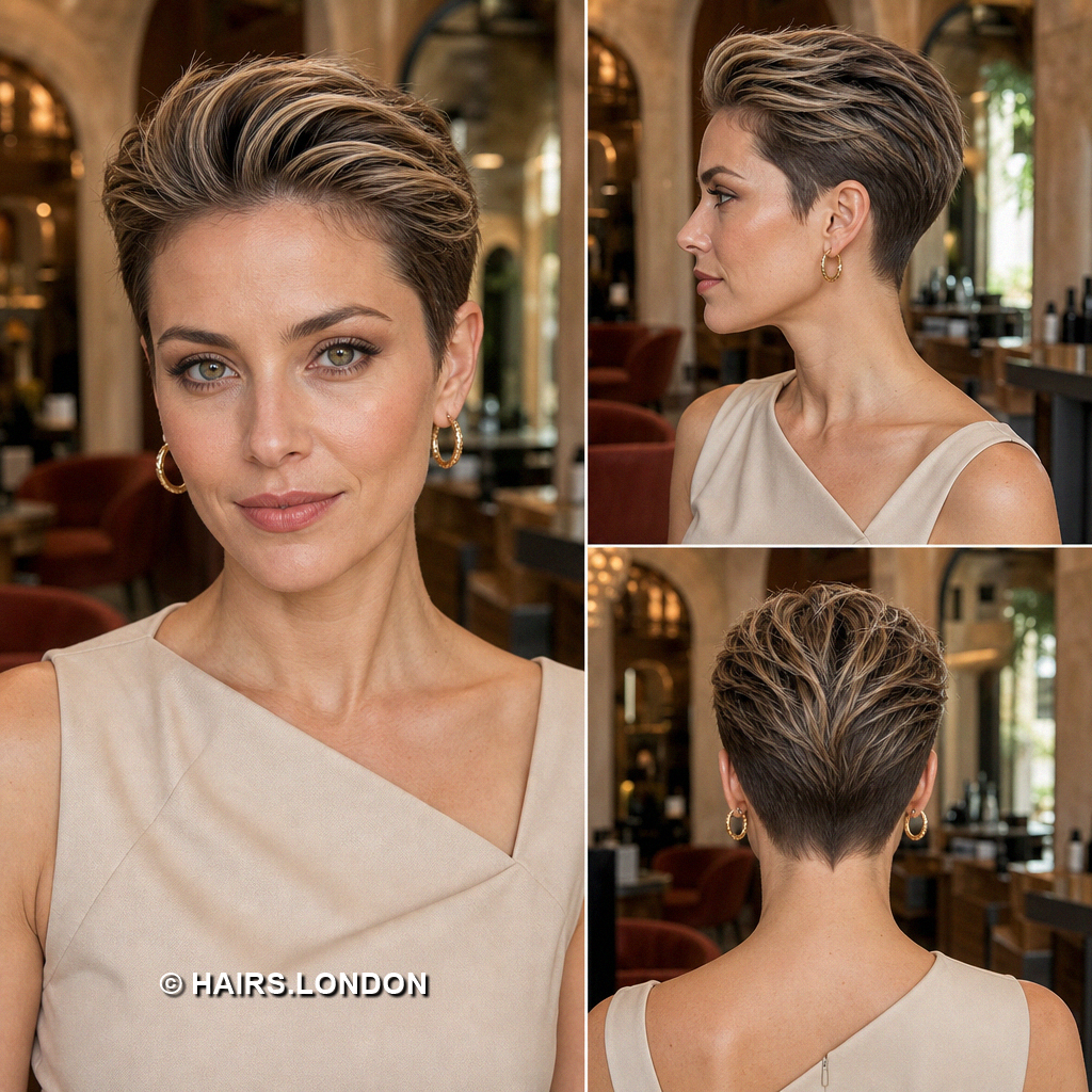 18 Highlighted Pixie Haircuts with Caramel Ribbons and Blonde Accents Bronde Quiff Pixie