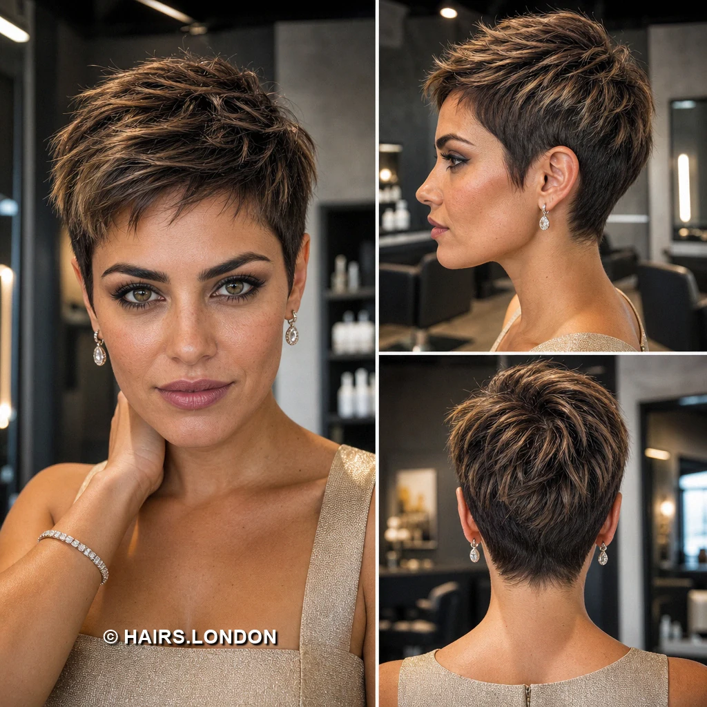 18 Textured Pixie Cuts with Swept Fringes, Lifted Crowns, and Tapered Napes Bronde Raised Crop