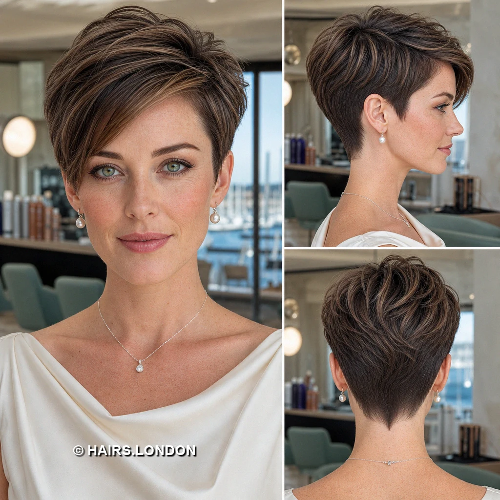20 Brunette Pixie Cuts with Sweeping Fringe and Tapered Napes Brown Airy Tousle