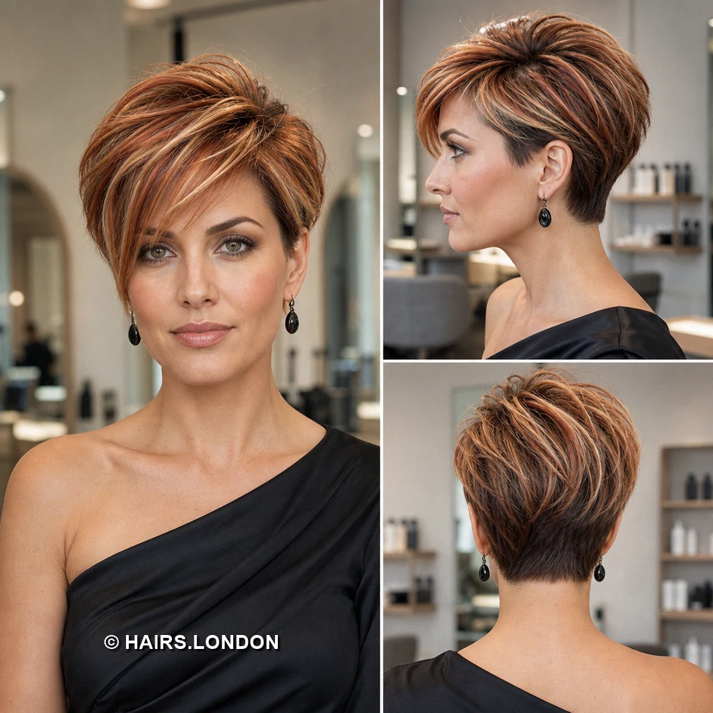 19 Copper and Brown Pixie Haircuts with Texture, Sweeps, and Curls Brown Asymmetric Pixie