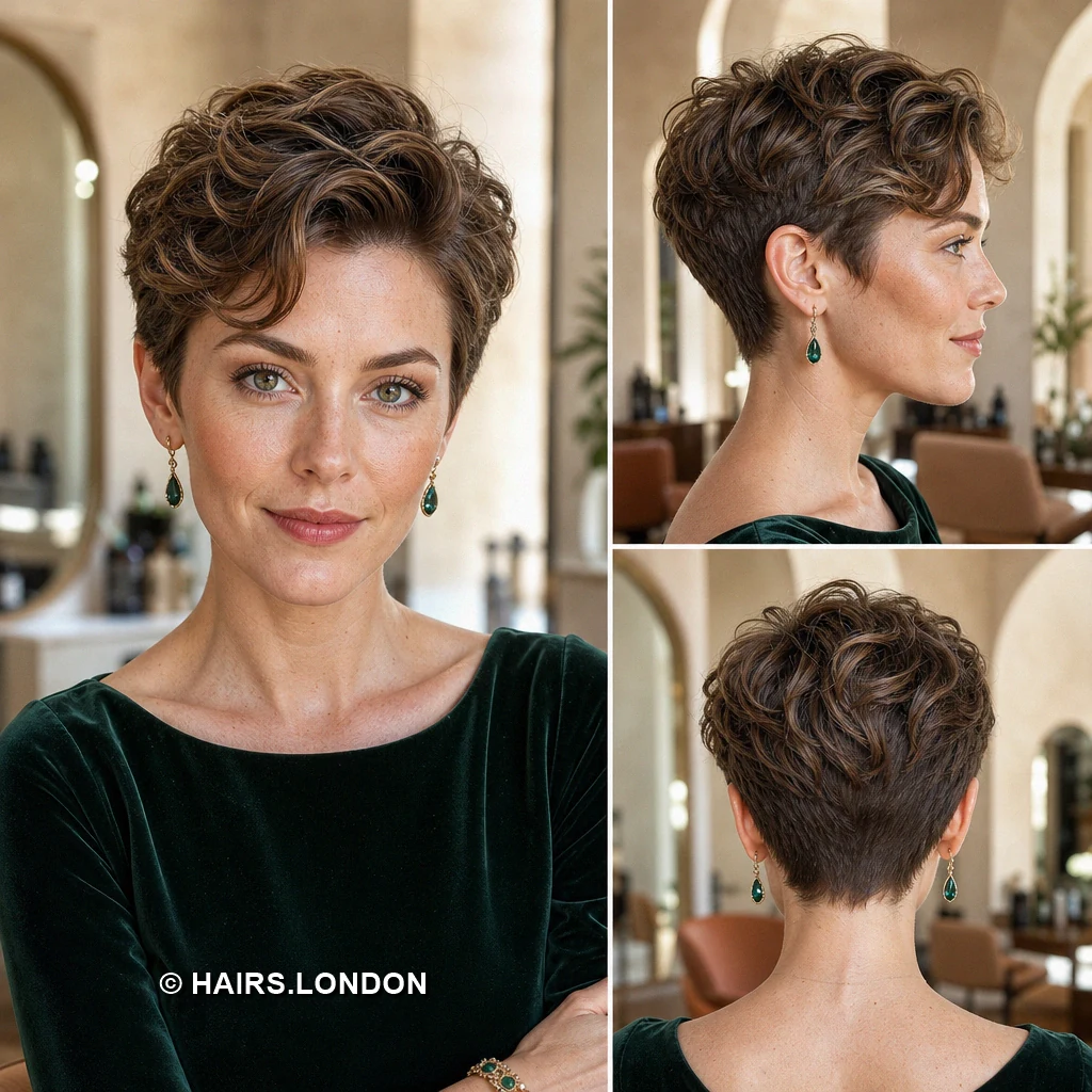 19 Textured Brunette Pixie Cuts with Swept Fringes and Tapered Napes Brown Crown Curls