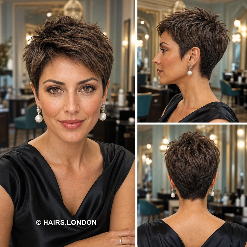 19 Brunette Pixie Haircuts with Texture, Volume, and Tapered Sides Brown Curled Crown