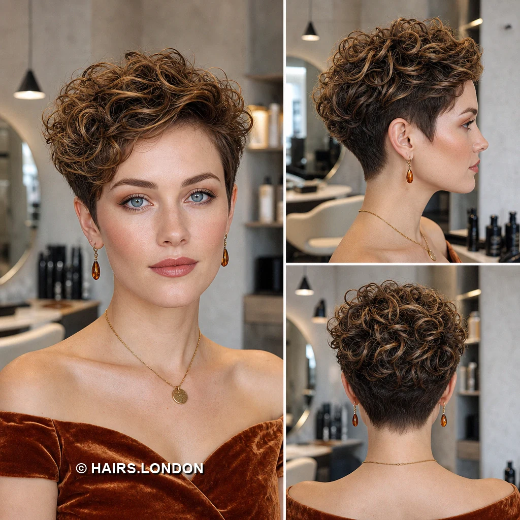 20 Short Brunette Pixie Haircuts with Curls, Sweeps, and Tapered Napes Brown Curly Taper