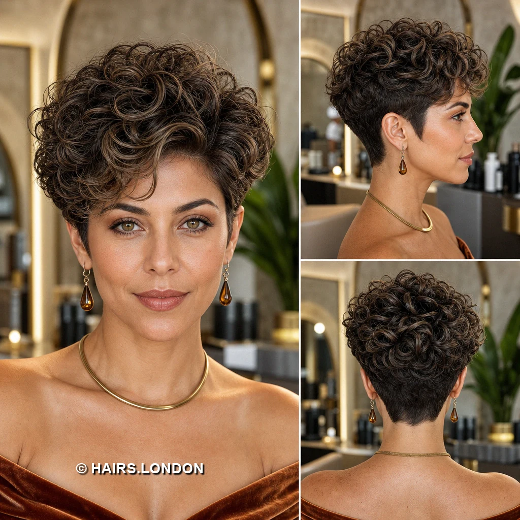 20 Highlighted Pixie Cuts with Texture, Volume, and Side-Swept Fringe Brown Curved Pixie