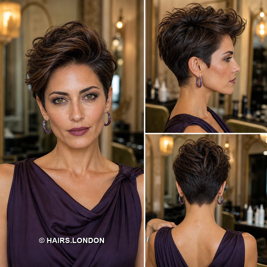 20 Brunette Pixie Cuts with Sweeping Fringe and Tapered Napes Brown Diagonal Fringe