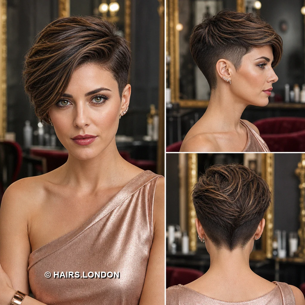 18 Short Textured Pixie Haircuts for Brunette Hair Brown Draped Undercut