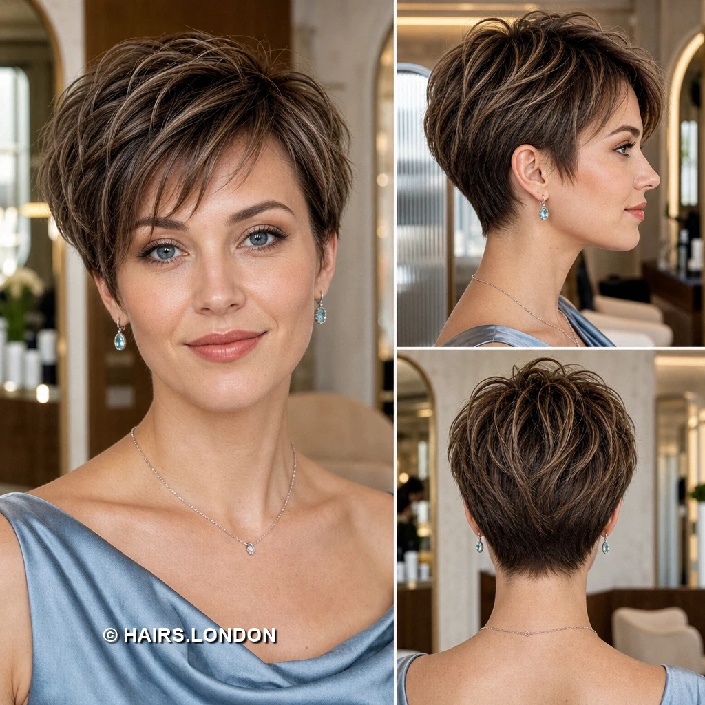 19 Textured Brunette Pixie Cuts With Shape and Movement Brown Feathered Fringe
