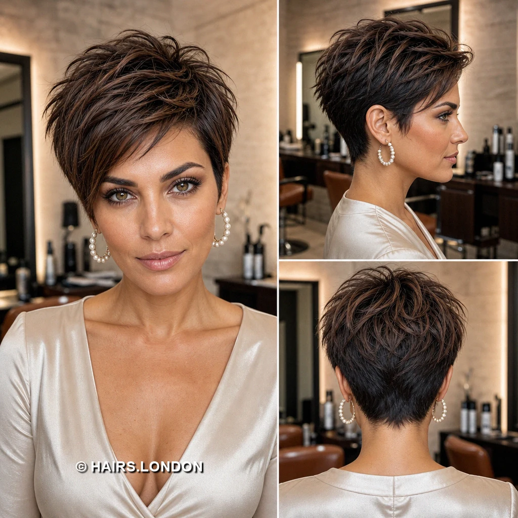 20 Brunette Pixie Cuts with Sweeping Fringe and Tapered Napes Brown Highlighted Pixie