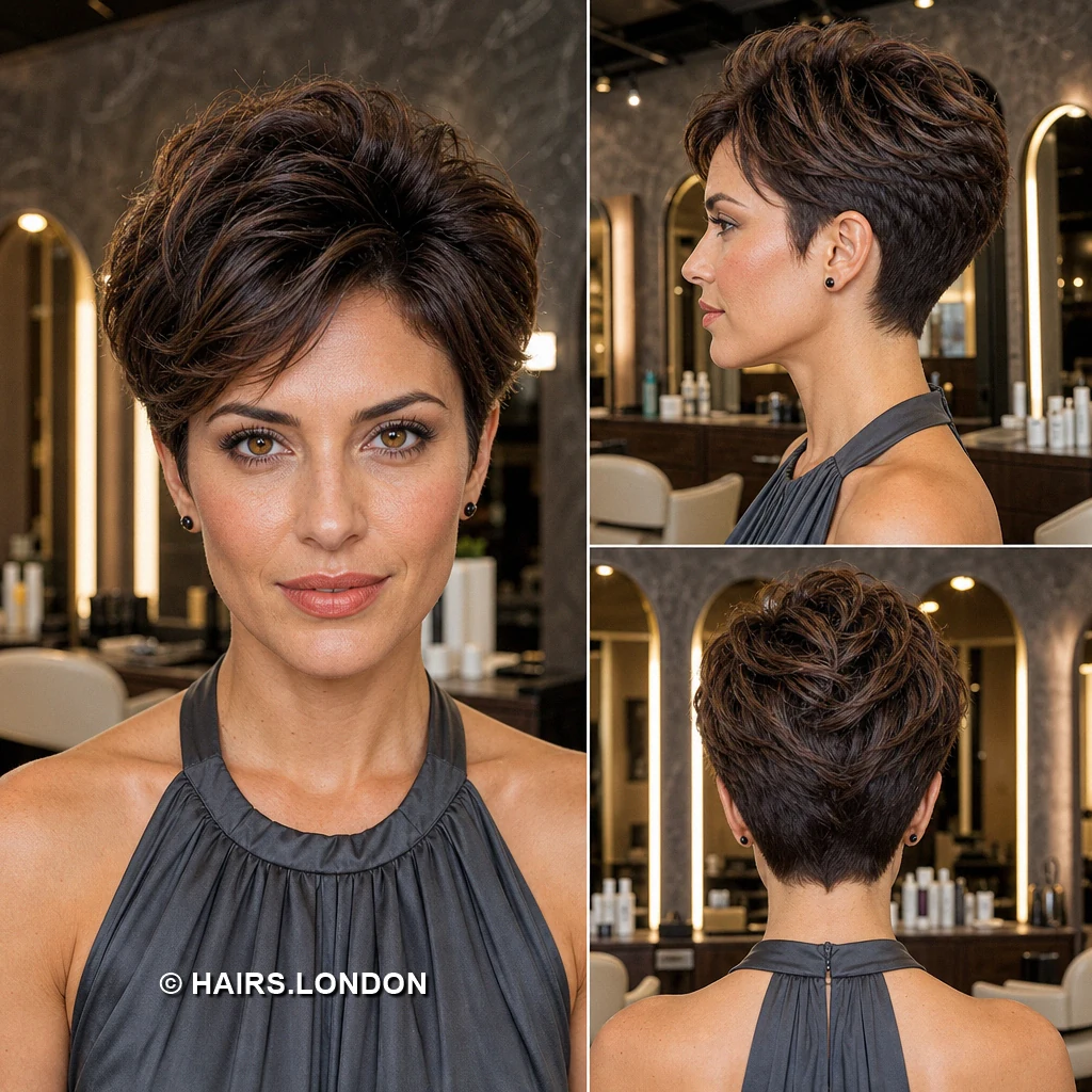19 Brunette Pixie Haircuts with Texture, Volume, and Tapered Sides Brown Honey Fringe