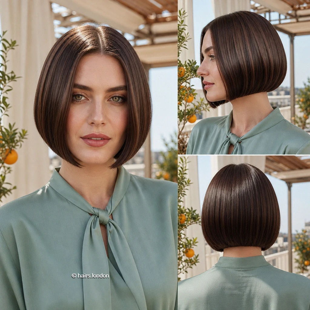 20 Bob Haircuts: Textured, Polished, and Angled Shapes Brown Polished Bob