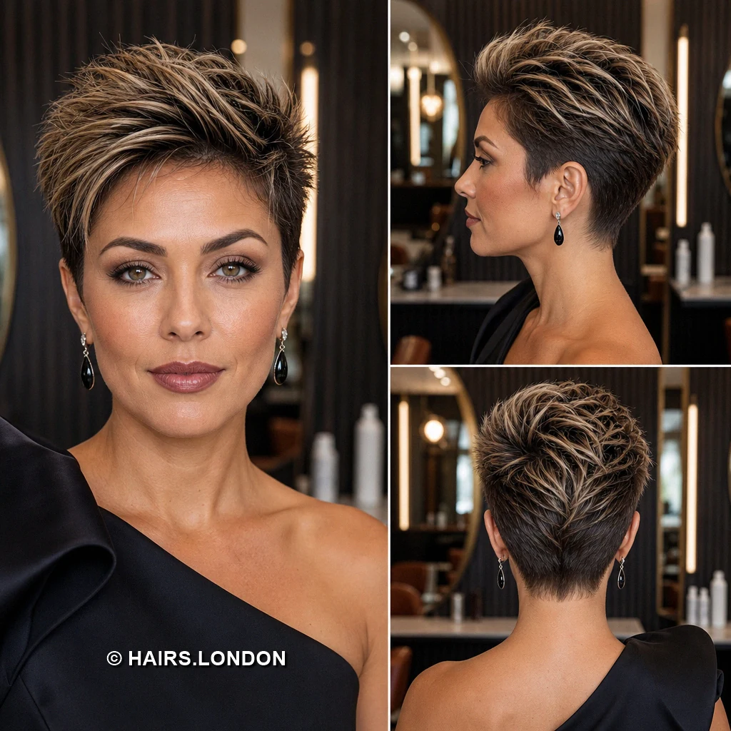 19 Highlighted Pixie Haircuts with Shape, Texture, and Lift Brown Raised Front