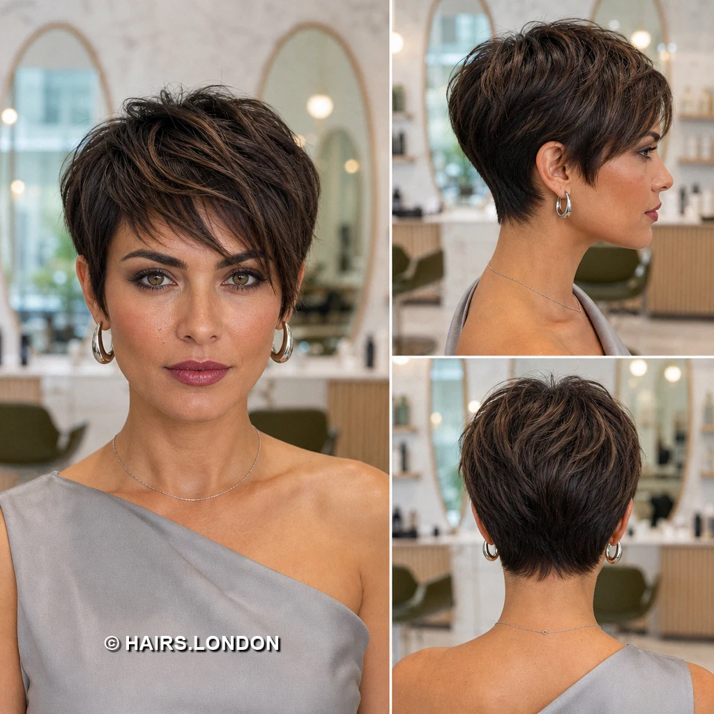 20 Brunette Pixie Cuts with Sweeping Fringe and Tapered Napes Brown Sideswept Pixie