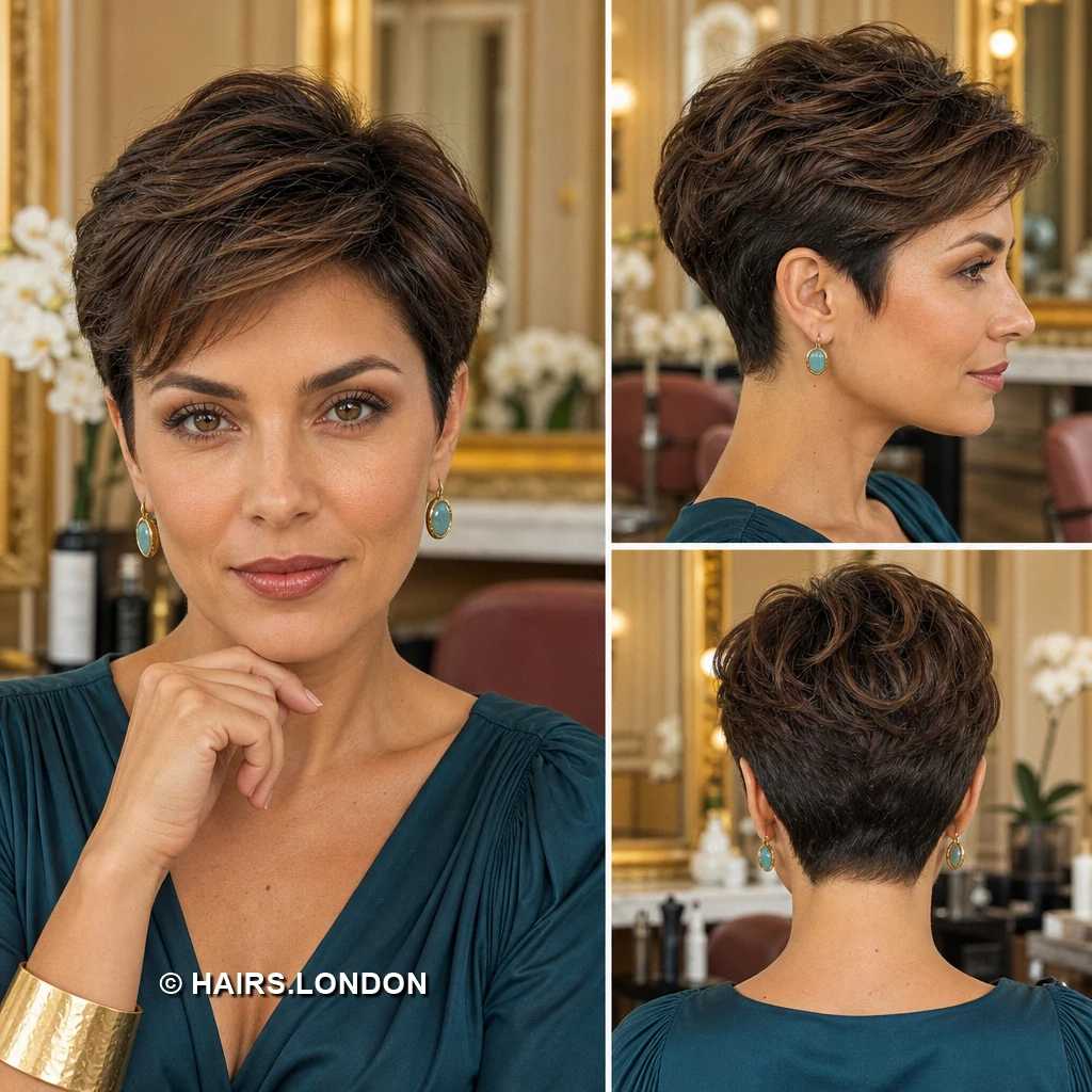 19 Textured Brunette Pixie Cuts with Swept Fringes and Tapered Napes Brown Smooth Sidesweep