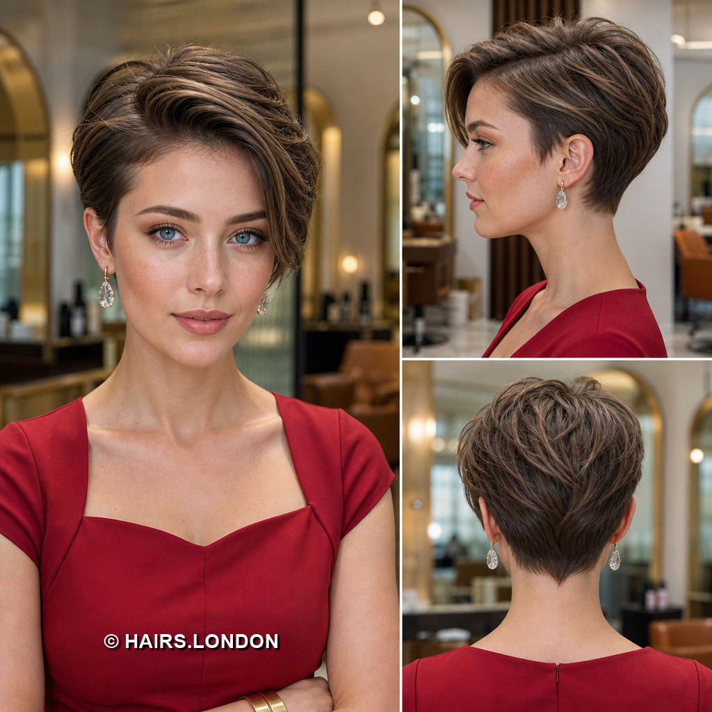 18 Highlighted Pixie Haircuts with Caramel Ribbons and Blonde Accents Brown Swept Pixie